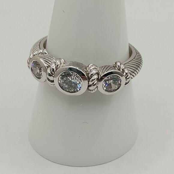 Judith Ripka Sterling Silver Three Stone CZ Ring sz 9 - Picture 4 of 8